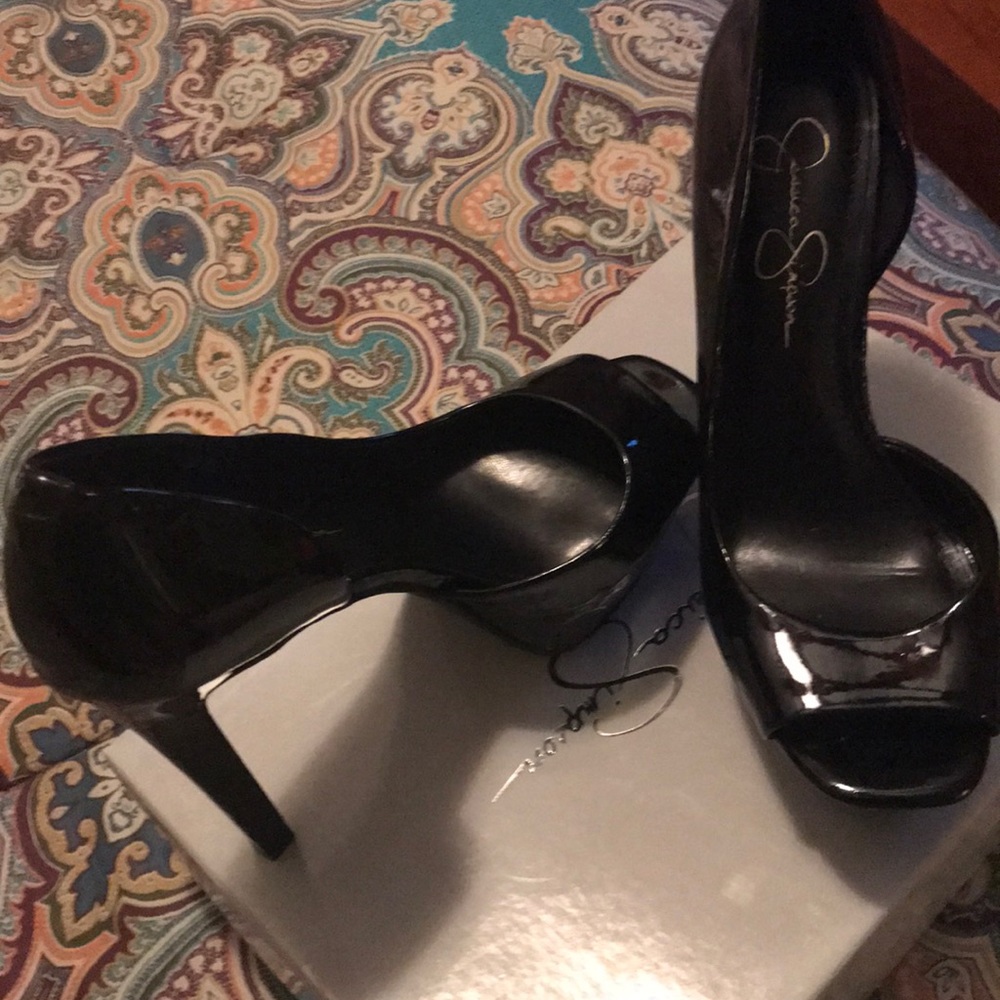 Black patent peep toe platform Jessica Simpson